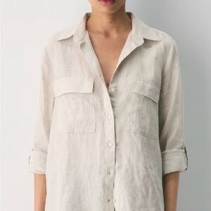 Babaton 100% Linen Cream Beige Button Down Shirt